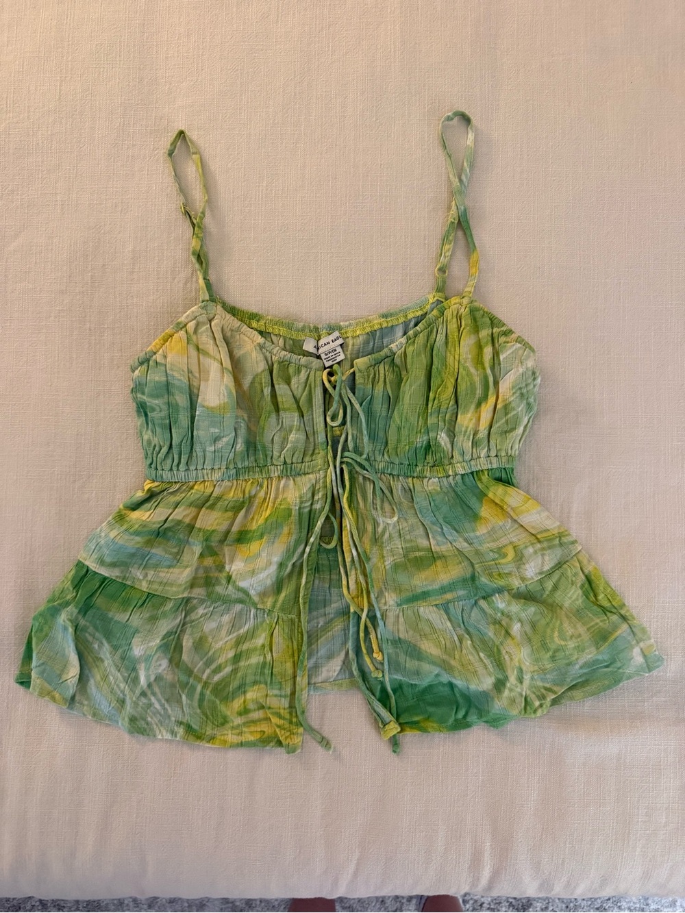 American Eagle Outfitters Green and Yellow Tie-Front Camisole
